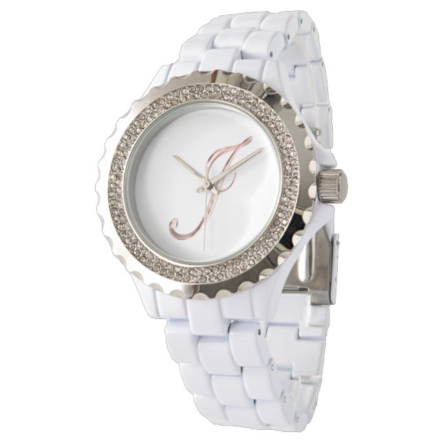Montre Élégant Monogramme initial J Faux Rose Gold (Incliné)