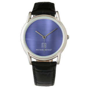 Montre Élégant Monogramme Marine Bleu Brossé Métal