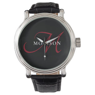 Montre Élégant Monogramme moderne noir rouge