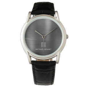 Montre Élégant Monogramme Noir brossé Métallique