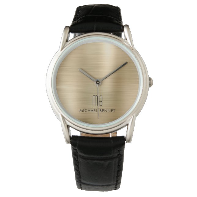 Montre Elégant Monogramme Or Brossé Metallic Watch (devant)
