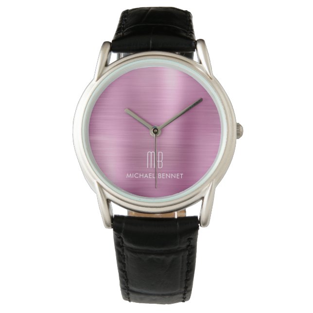 Montre Élégant Monogramme rose brossé Métallique (devant)