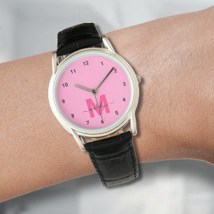 Montre Élégant Monogramme rose minimaliste