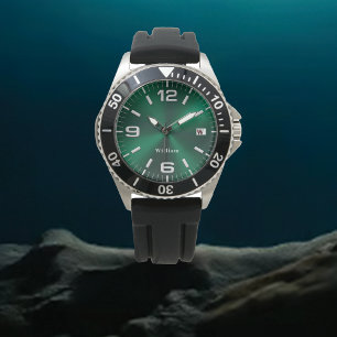 Montre Élégant Monogramme Vert Brossé Métallique