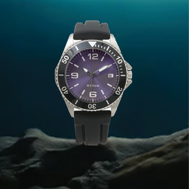 Montre Élégant Monogramme violet brossé métal (Créateur téléchargé)