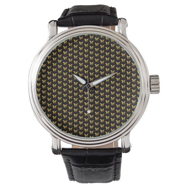 Montre Élégant Motif de papillon d'or (devant)