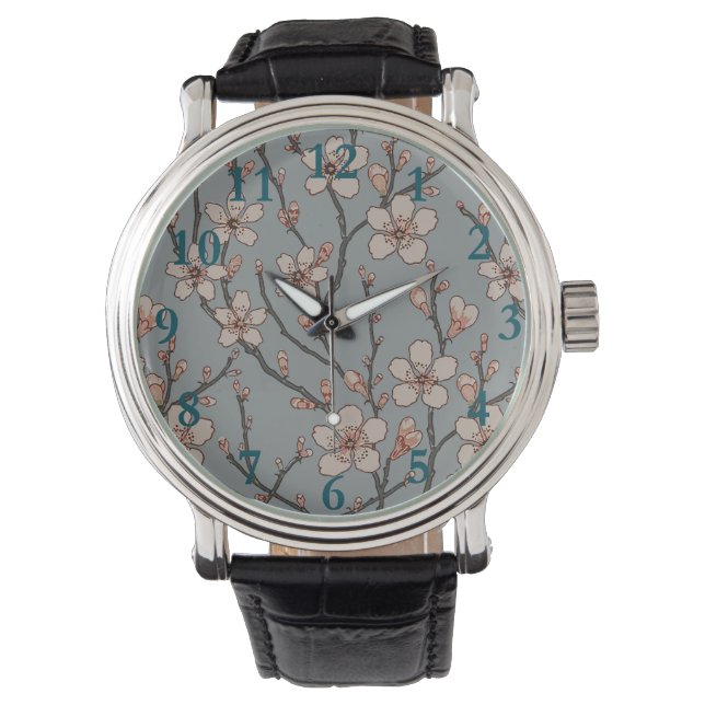 Montre Élégant Motif Fleur rose Douce Fleur Fleur de Ceri (devant)