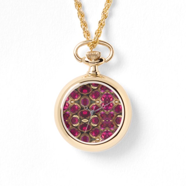 Montre Élégant Motif Ruby Gold Gemstone (Recto)