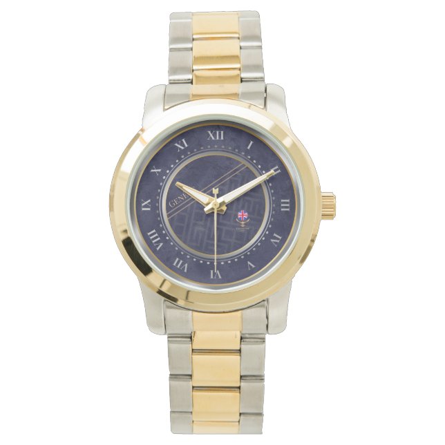 Montre Elegant Navy-Blue Silver & Gold Metallic  (devant)