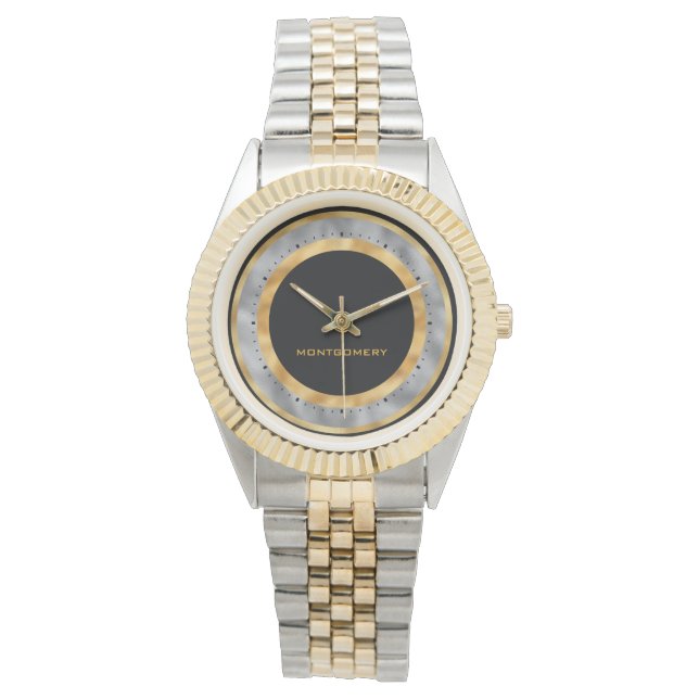 Montre Élégant Or Argent Noir Personnalisé Feuille D'alum (devant)