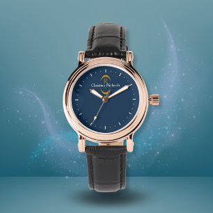 Montre Élégant or monogramme Marine bleu moderne