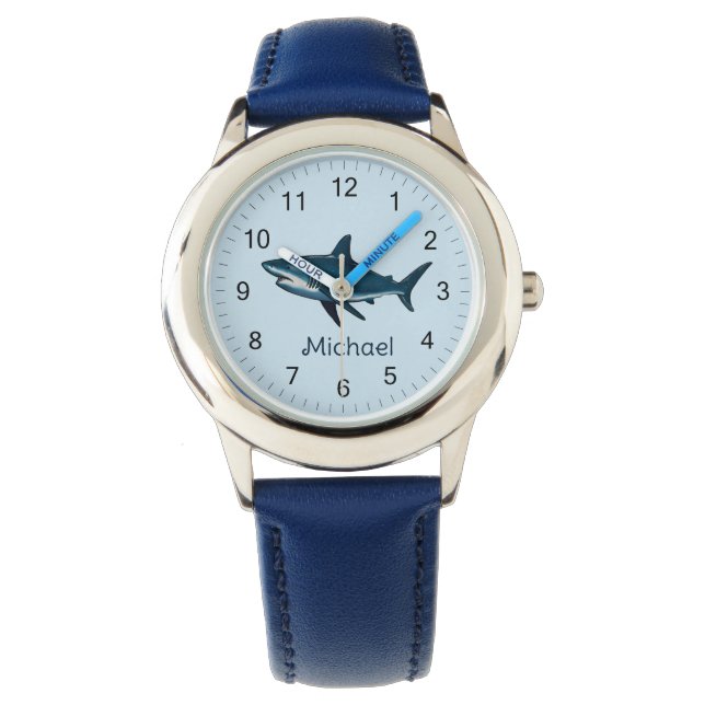 Montre Elégant requin bleu et blanc Personnalisé (devant)