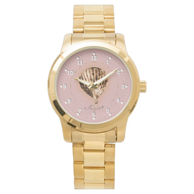 Montre Élégant Rose Gold Hot Air Balloon Nom numéroté (devant)