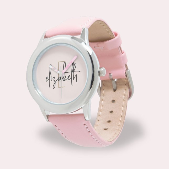 Montre Élégant rose moderne Script Girls Monogramme Nom (Créateur téléchargé)
