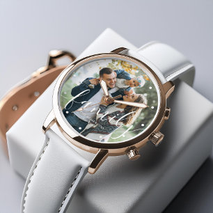 Montre Élégant Script "Famille" Custom Photo Watch