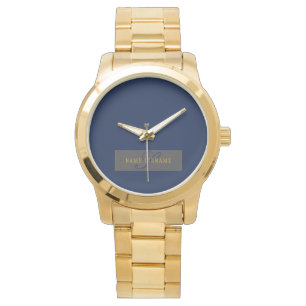 Montre Élégant Script Monogram Dark Navy Blue Grey & Gold