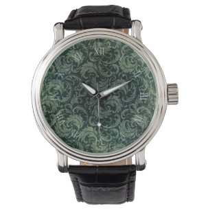 Montre Élégant vert vintage damassé motif floral