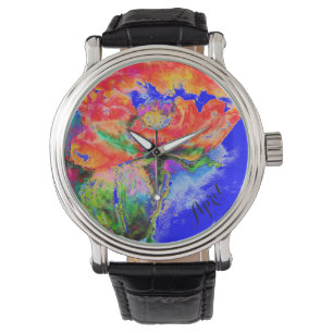 Montre Elégante aquarelle rouge florale abstrait pavot
