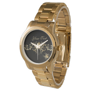 Montre Elégante araignée d'or sur noir
