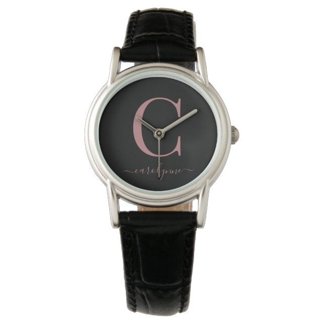 Montre Élégante calligraphie noir et Rose or (devant)