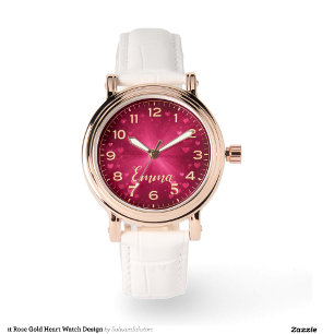 Montre Élégante en Or Rose en Forme de Cœur
