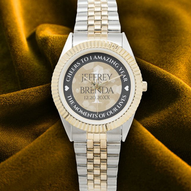 Montre Élégante fête du 1er anniversaire du Mariage de pa (Elegant 1st Paper Wedding Anniversary Wristwatch Cover Photo)