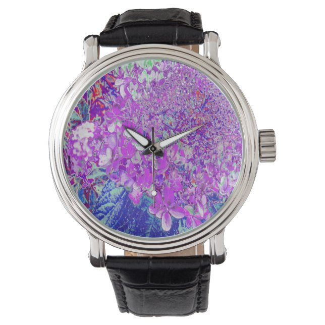 Montre Élégante Hydrangée violette et bleu limelight (devant)
