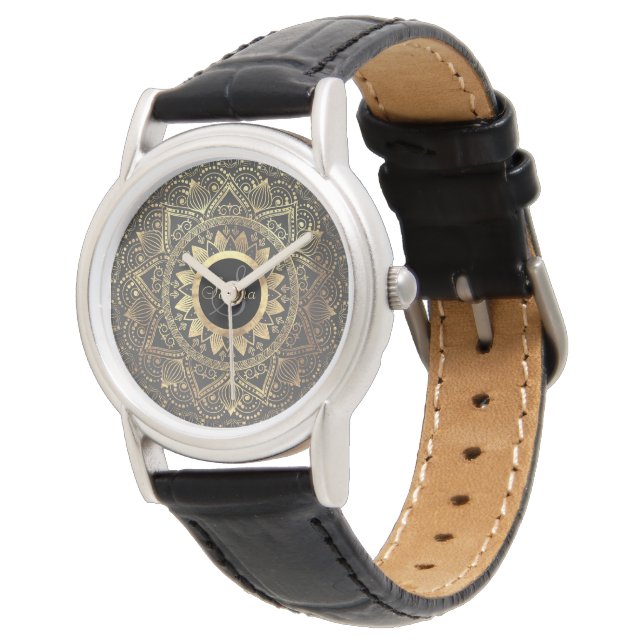 Montre Elégante oeuvre de mandala en or (Incliné)
