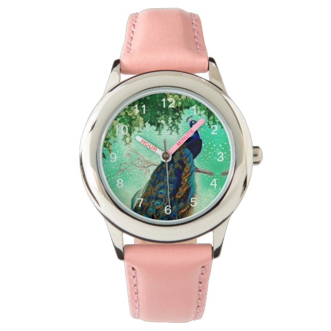 Montre Élégante oeuvre vintage de paon (devant)