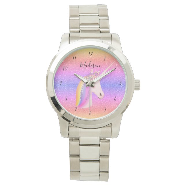 Montre Élégante Unicorn Rainbow Monogram femmes (devant)