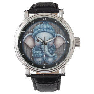 Montre Éléphant Bébé Adorable dans une Scène Enneigée