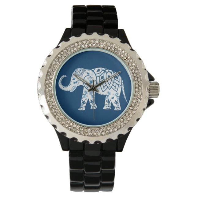 Montre Eléphant bleu à motif orné (devant)