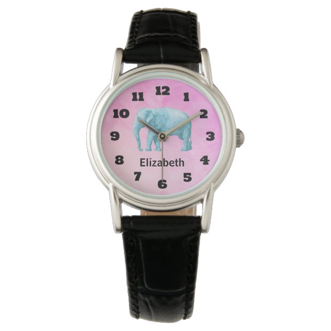 Montre Eléphant bleu clair personnalisé (devant)