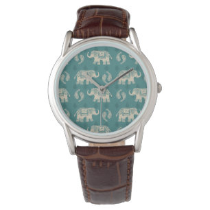 Montre Elephant Teal Caravan Pattern