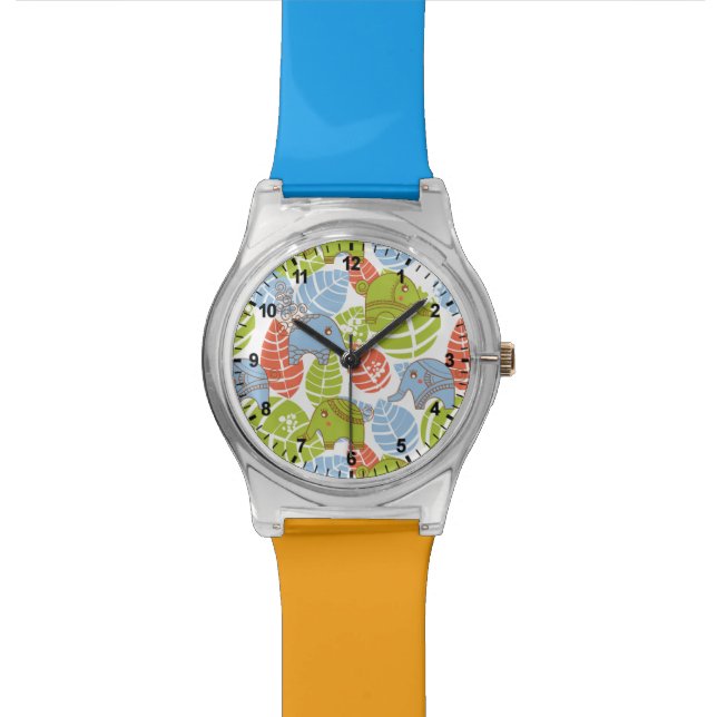 Montre Éléphants colorés de jungle (Fermer)