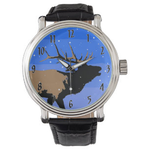 Montre Elk bouillonnant en hiver - Art original de la fau