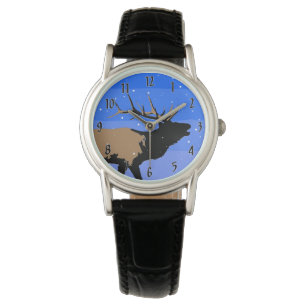 Montre Elk bouillonnant en hiver - Art original de la fau