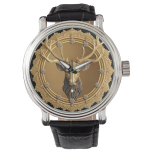 Montre Emblème élégant de cerf doré avec cadre orné