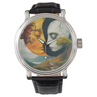 Montre "Embrace céleste : Montre-poignet soleil et lune"