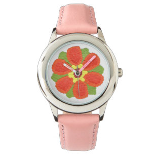 Montre en acier inoxydable de l'enfant à fleur tén