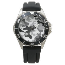 Montre en caoutchouc noir gris Camo acier inoxydab