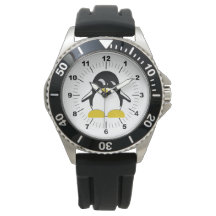 Montre en caoutchouc noir pingouin pour hommes