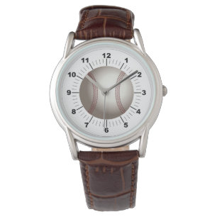 Montre en cuir Brown classique de baseball masculi
