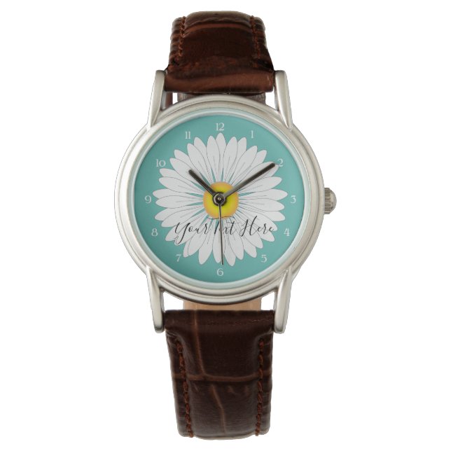 Montre en cuir Brown turquoise Pretty Little Daisy (devant)