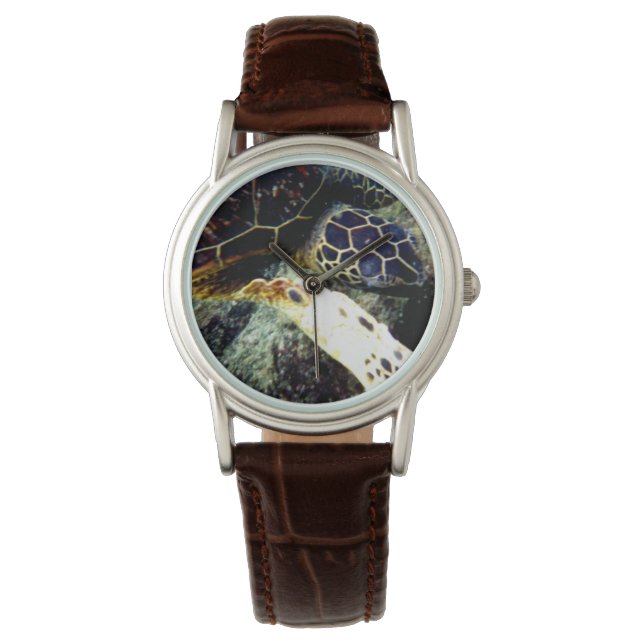 Montre en cuir féminine de tortue sous-marine (devant)