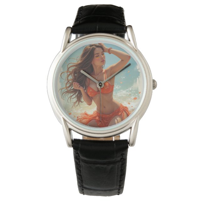 Montre en cuir noir classique (C.C. (devant)