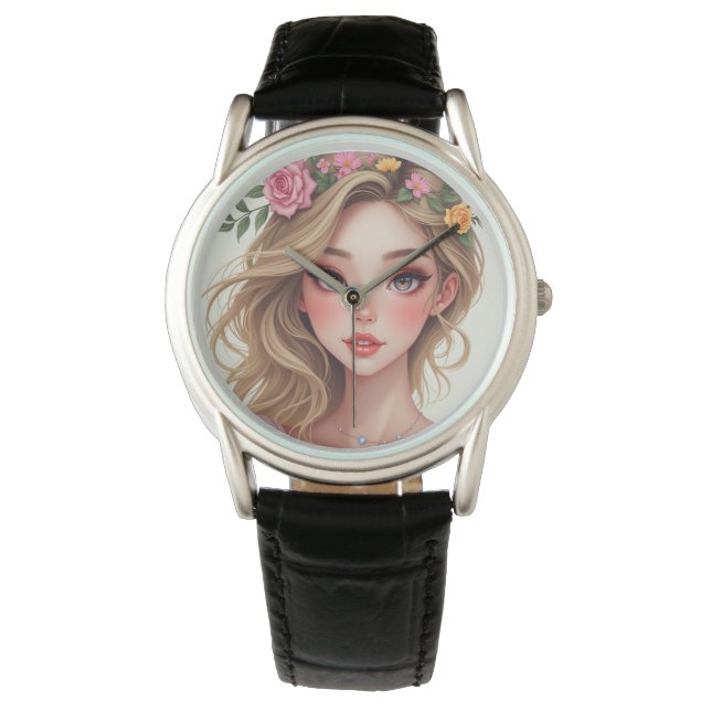 Montre en cuir noir classique (C.C. (devant)