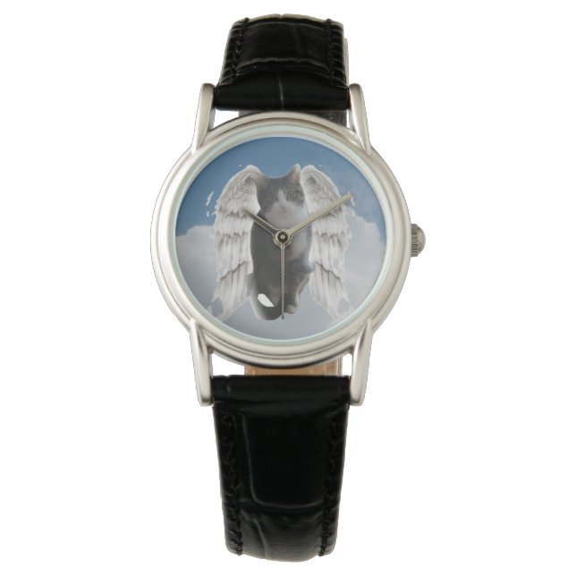 Montre en cuir noir classique féminin Boo Angel (devant)
