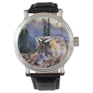 Montre en cuir Vintage noir Homme Lone Wolf Nature