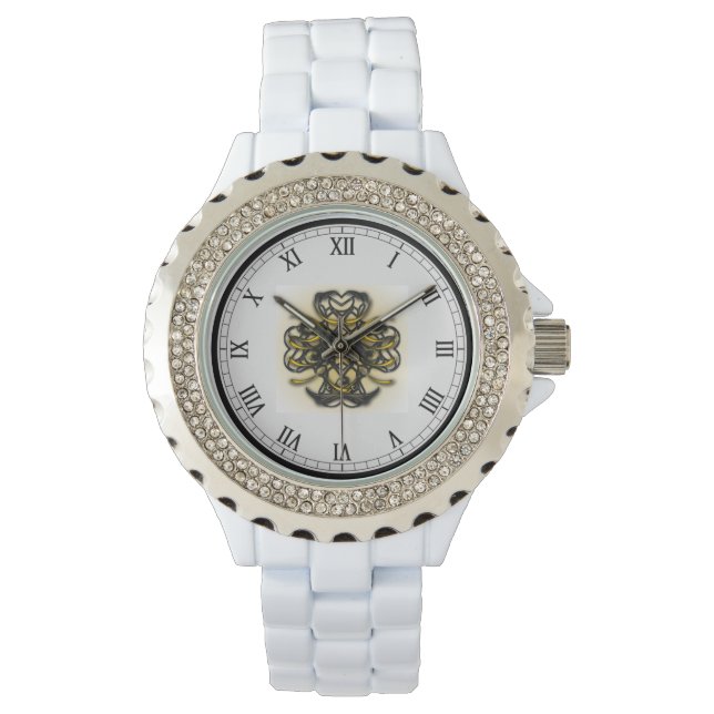 Montre en émail blanc en pierre blanche pour femme (devant)